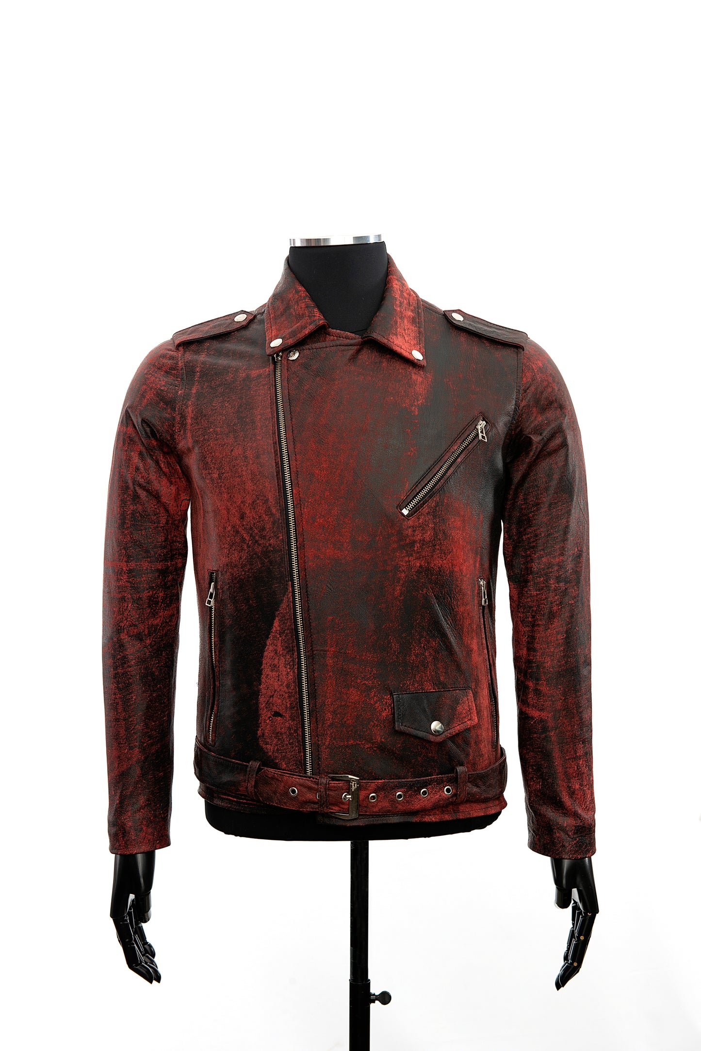 Chaqueta en Cuero Negro Base Rojo Bison