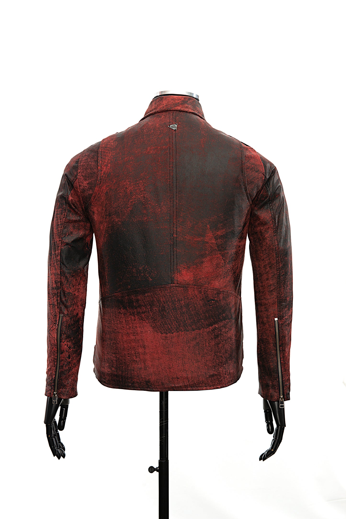 Chaqueta en Cuero Negro Base Rojo Bison