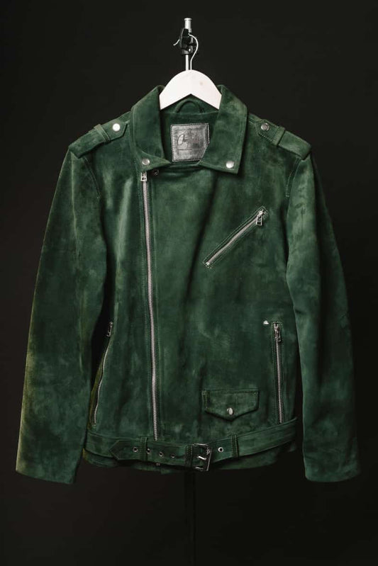 Chaqueta de Cuero Gamuza Verde Militar Bison