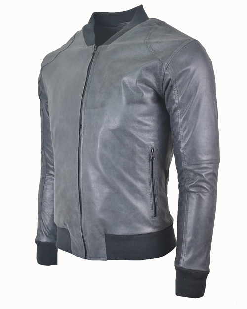 Chaqueta de Cuero Gris Akuma