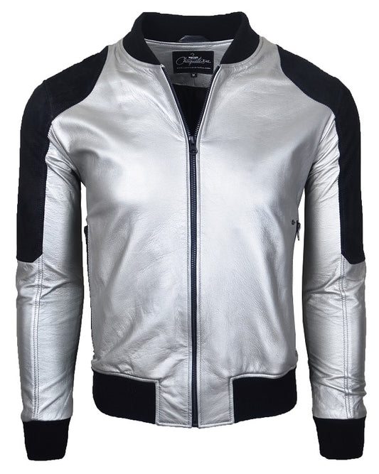 Chaqueta de Cuero Negro Gamuza y Plateado Akuma