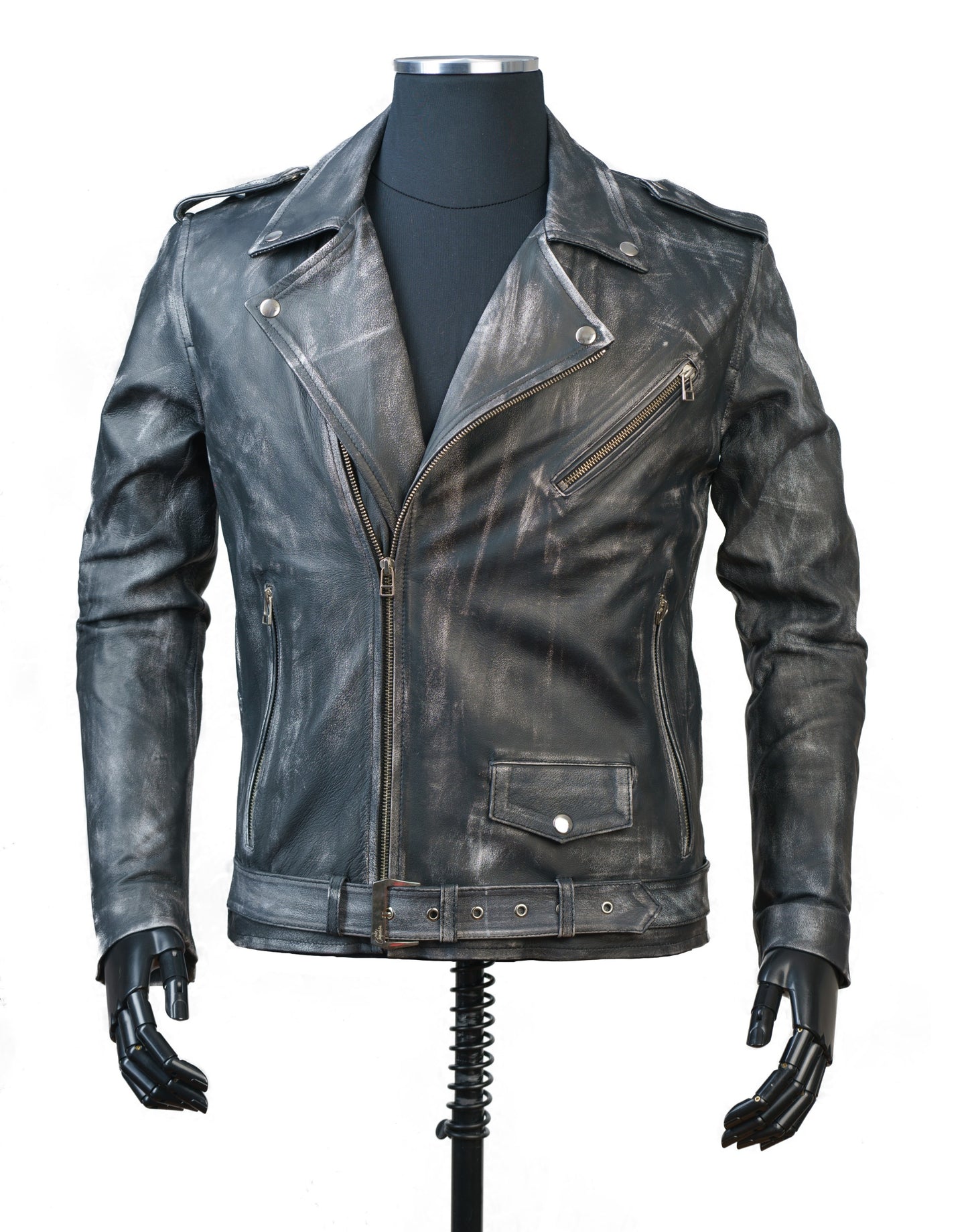 Chaqueta de Cuero Negra Base Blanca Bison