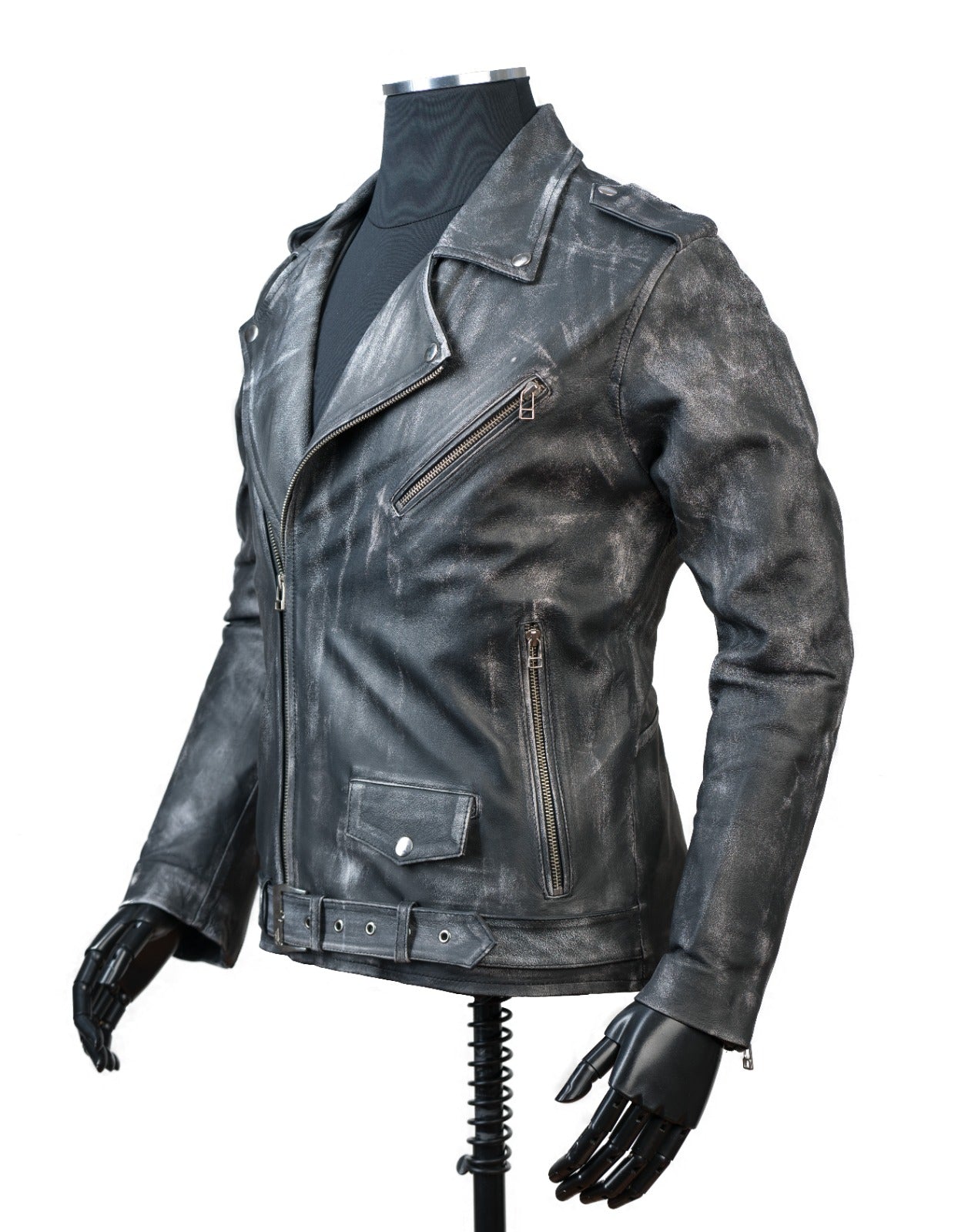 Chaqueta de Cuero Negra Base Blanca Bison