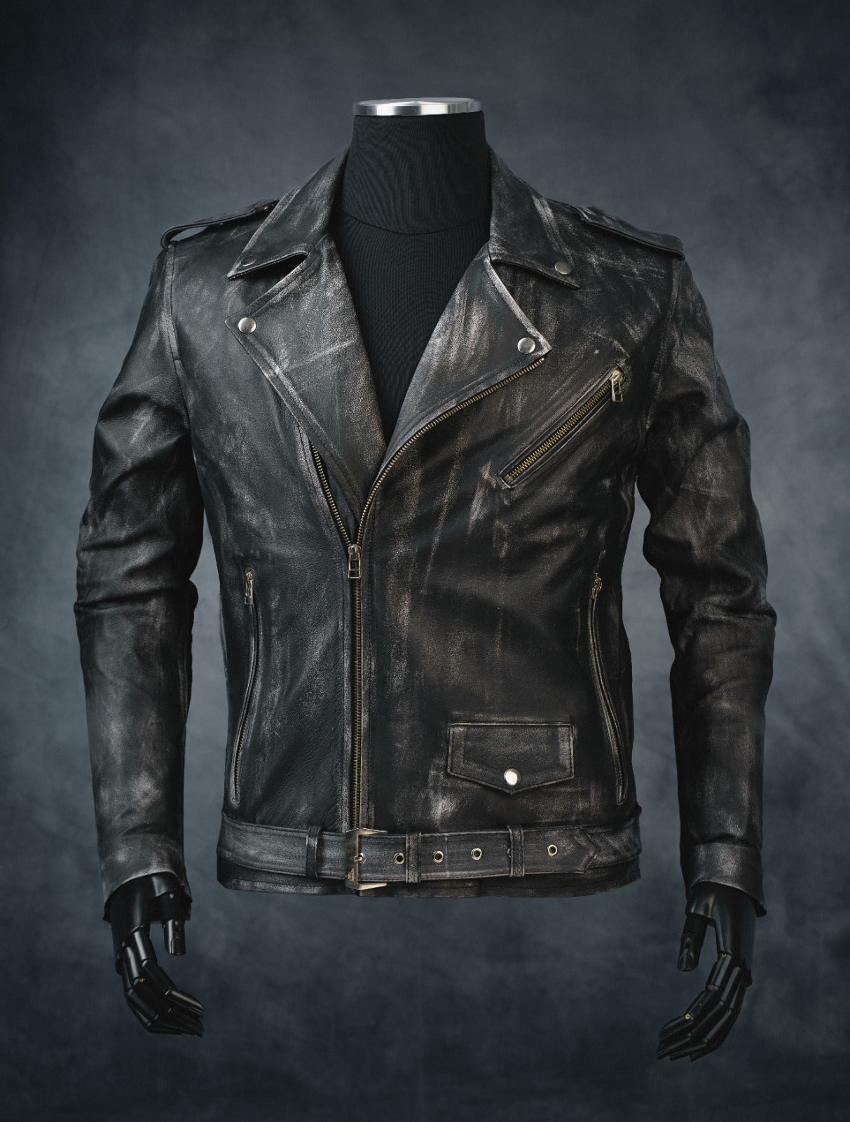 Chaqueta de Cuero Negra Base Blanca Bison