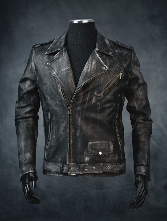 Chaqueta de Cuero Negra Base Blanca Bison