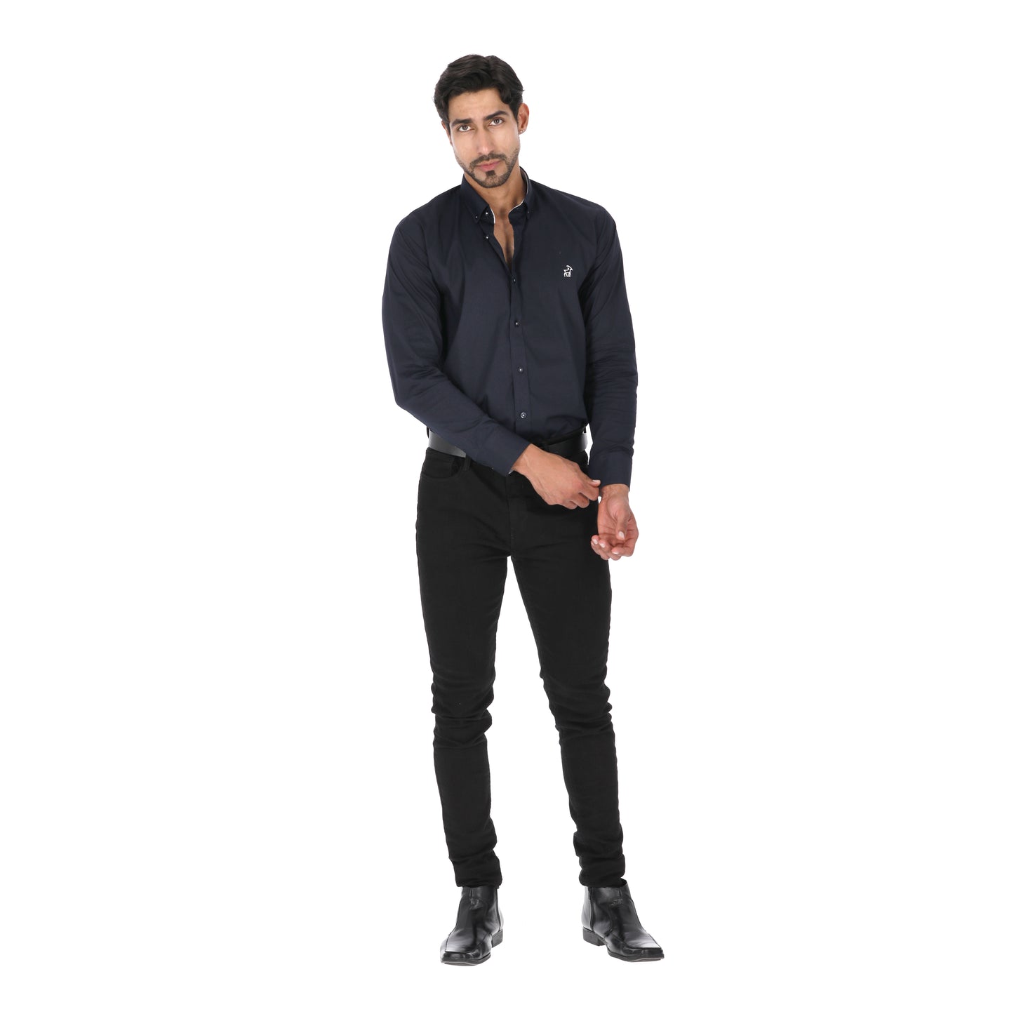 Camisa en Algodón 100% LCC2301 Navy Cabrito Blanco Marca La Chaqueteria