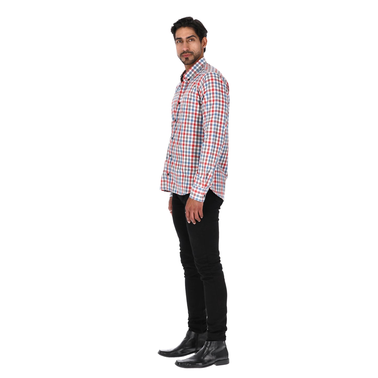 Camisa en Algodón 100% LCC2304 Rojo Azul Blanco Marca La Chaqueteria