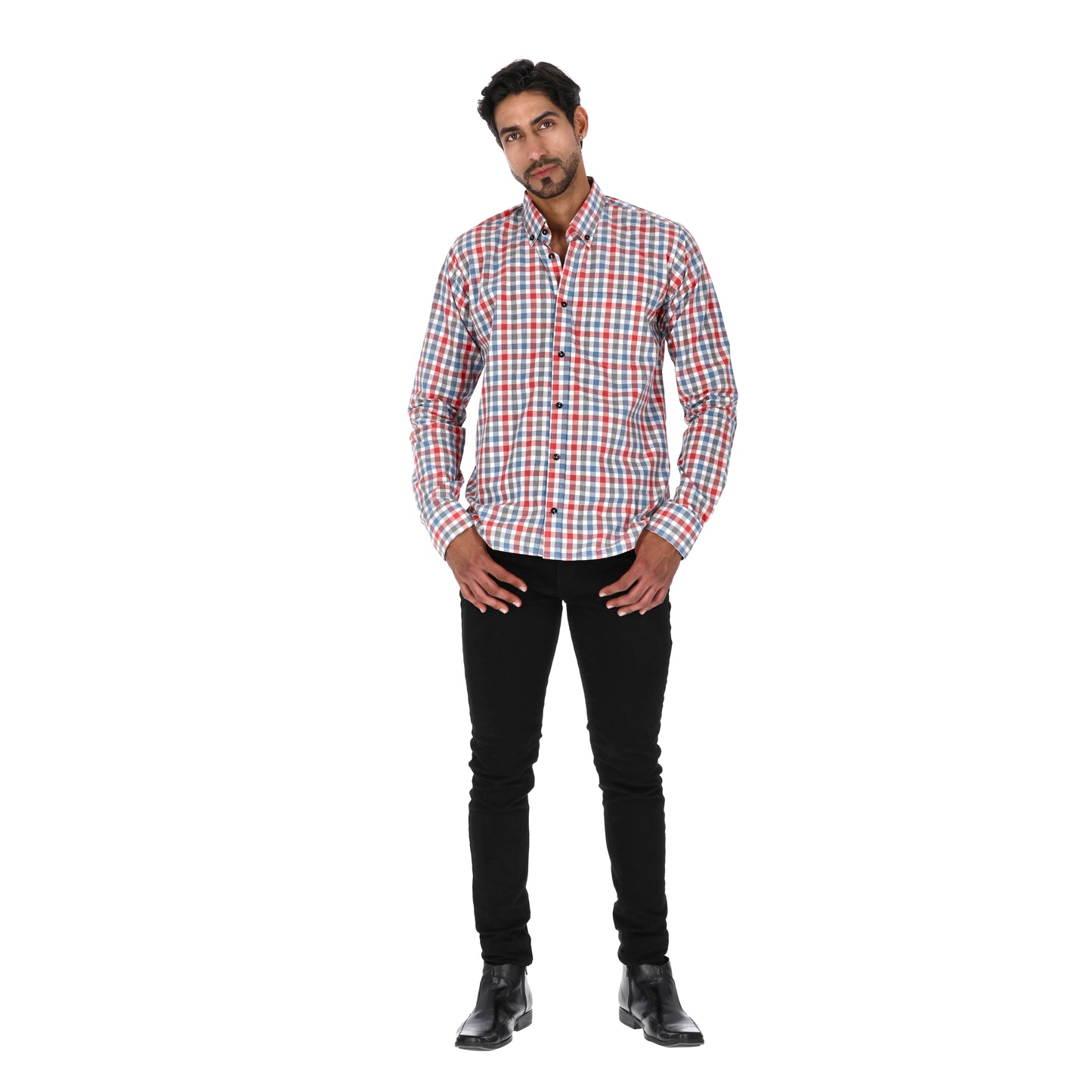Camisa en Algodón 100% LCC2304 Rojo Azul Blanco Marca La Chaqueteria