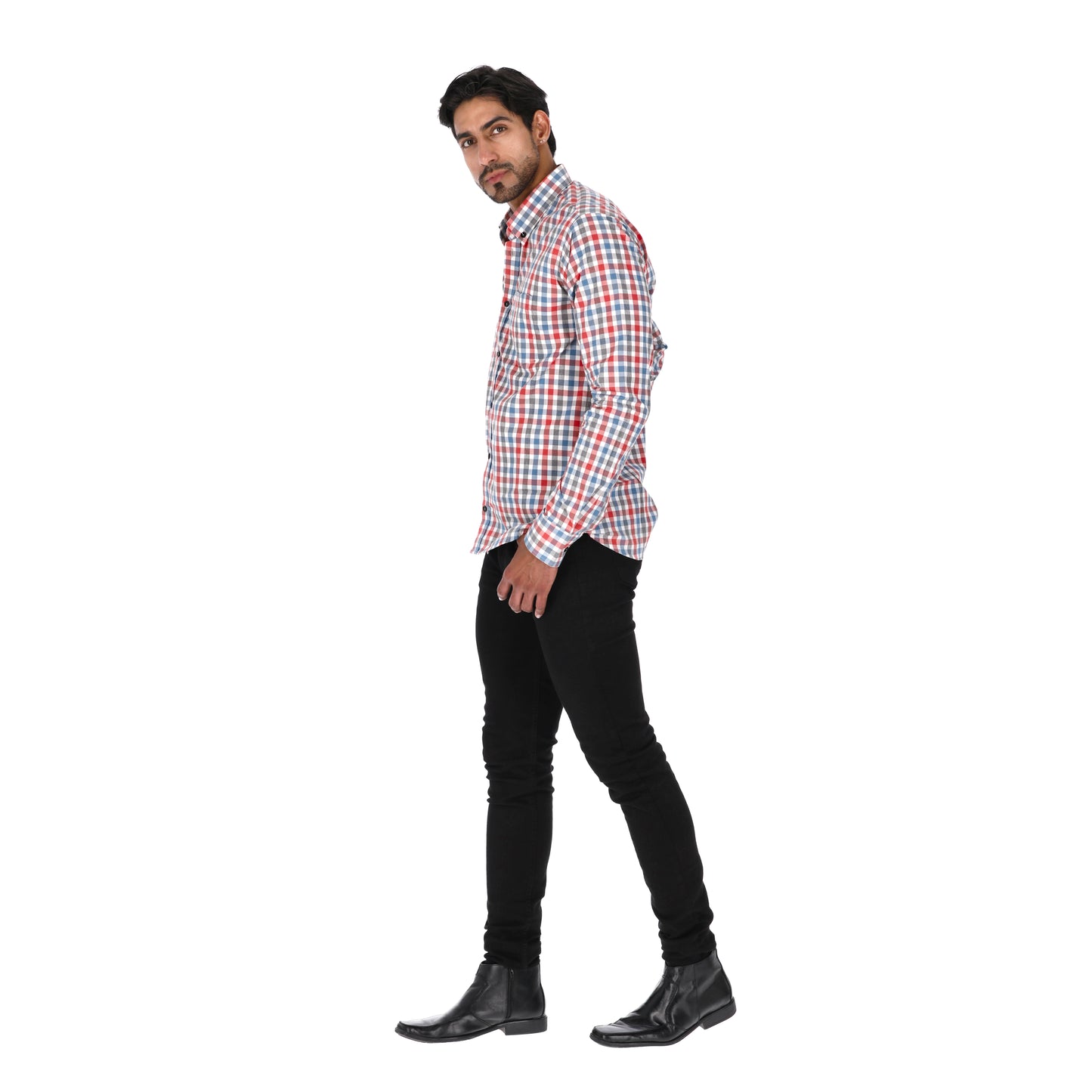 Camisa en Algodón 100% LCC2304 Rojo Azul Blanco Marca La Chaqueteria