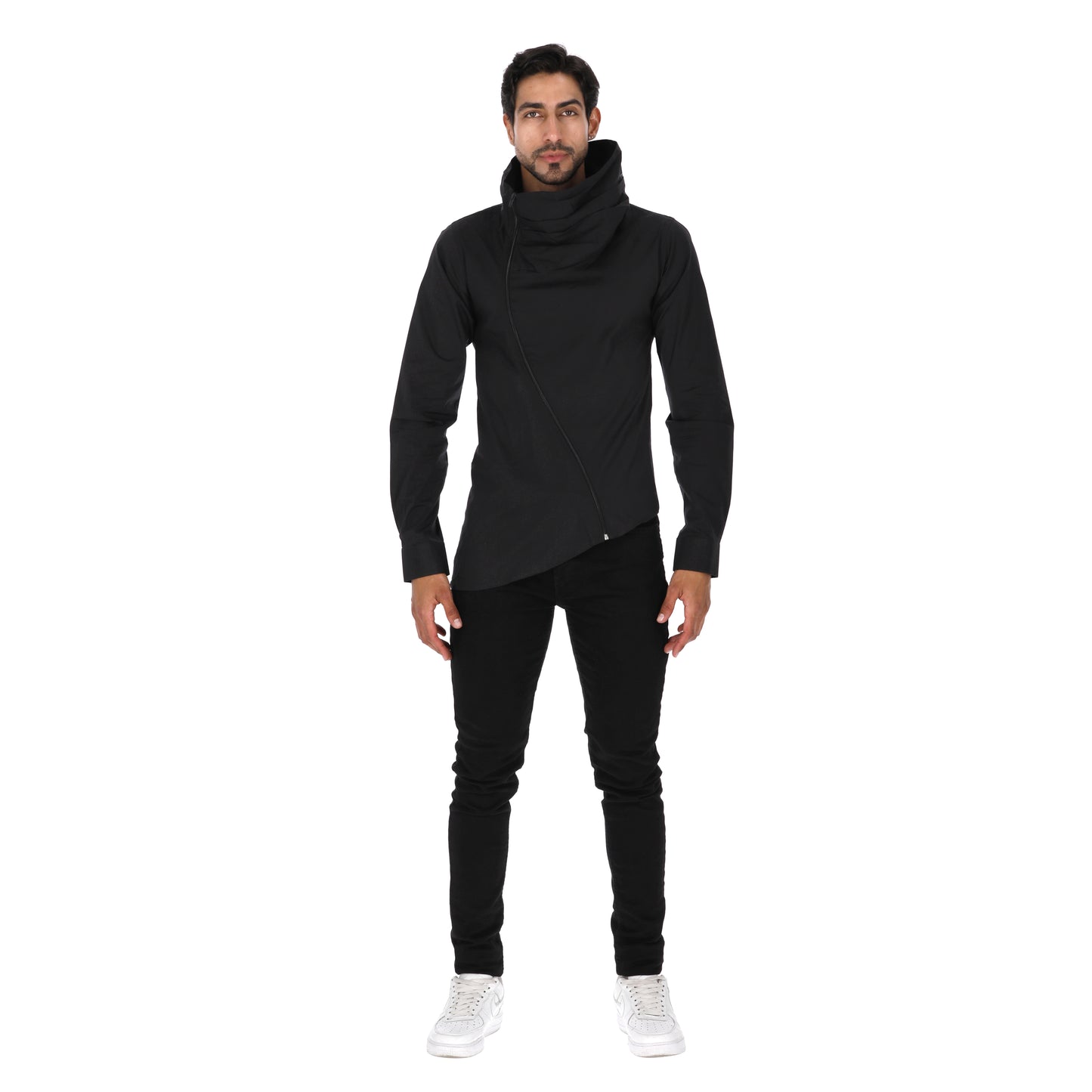Camisa en Algodón 100% Cremallera Diagonal Lateral LCC60 Negro Marca La Chaqueteria