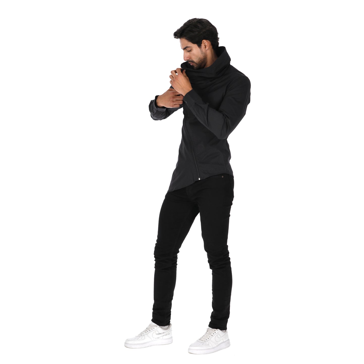 Camisa en Algodón 100% Cremallera Diagonal Lateral LCC60 Negro Marca La Chaqueteria