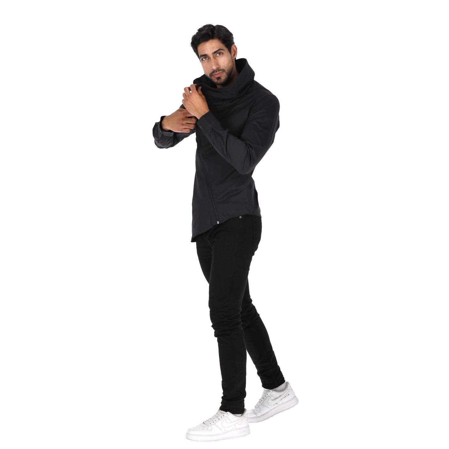 Camisa en Algodón 100% Cremallera Diagonal Lateral LCC60 Negro Marca La Chaqueteria