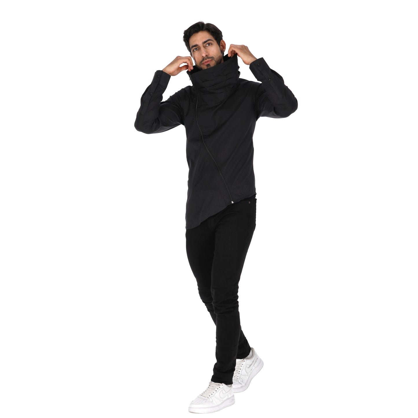 Camisa en Algodón 100% Cremallera Diagonal Lateral LCC60 Negro Marca La Chaqueteria