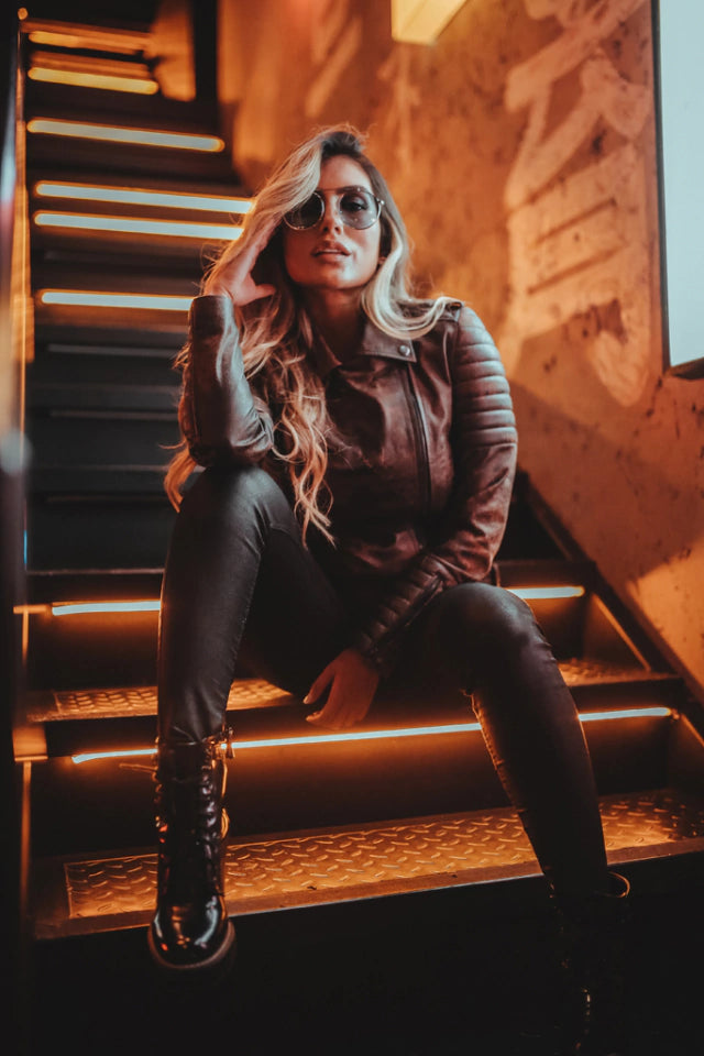 Chaqueta de Cuero Envejecido Base Café Nina Marca la Chaqueteria