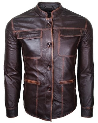 Chaqueta de Cuero Envejecido Marrón Oscuro LCHL24