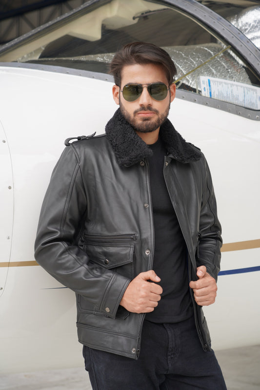 Chaqueta de Cuero Negro Piloto LCHL96 La Chaqueteria