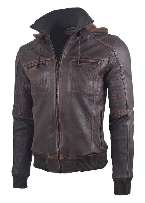 Chaqueta de Cuero Envejecido Cafe Base Cafe Feder