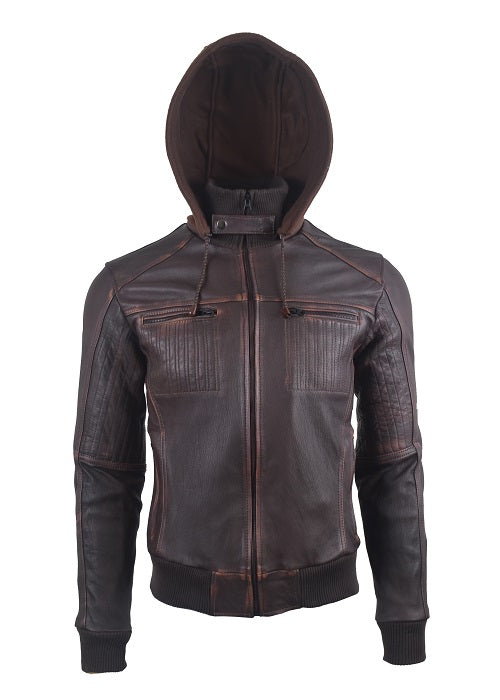 Chaqueta de Cuero Envejecido Cafe Base Cafe Feder