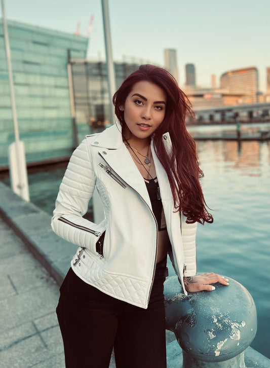 Chaqueta de Cuero Blanco Nina  Marca La Chaqueteria