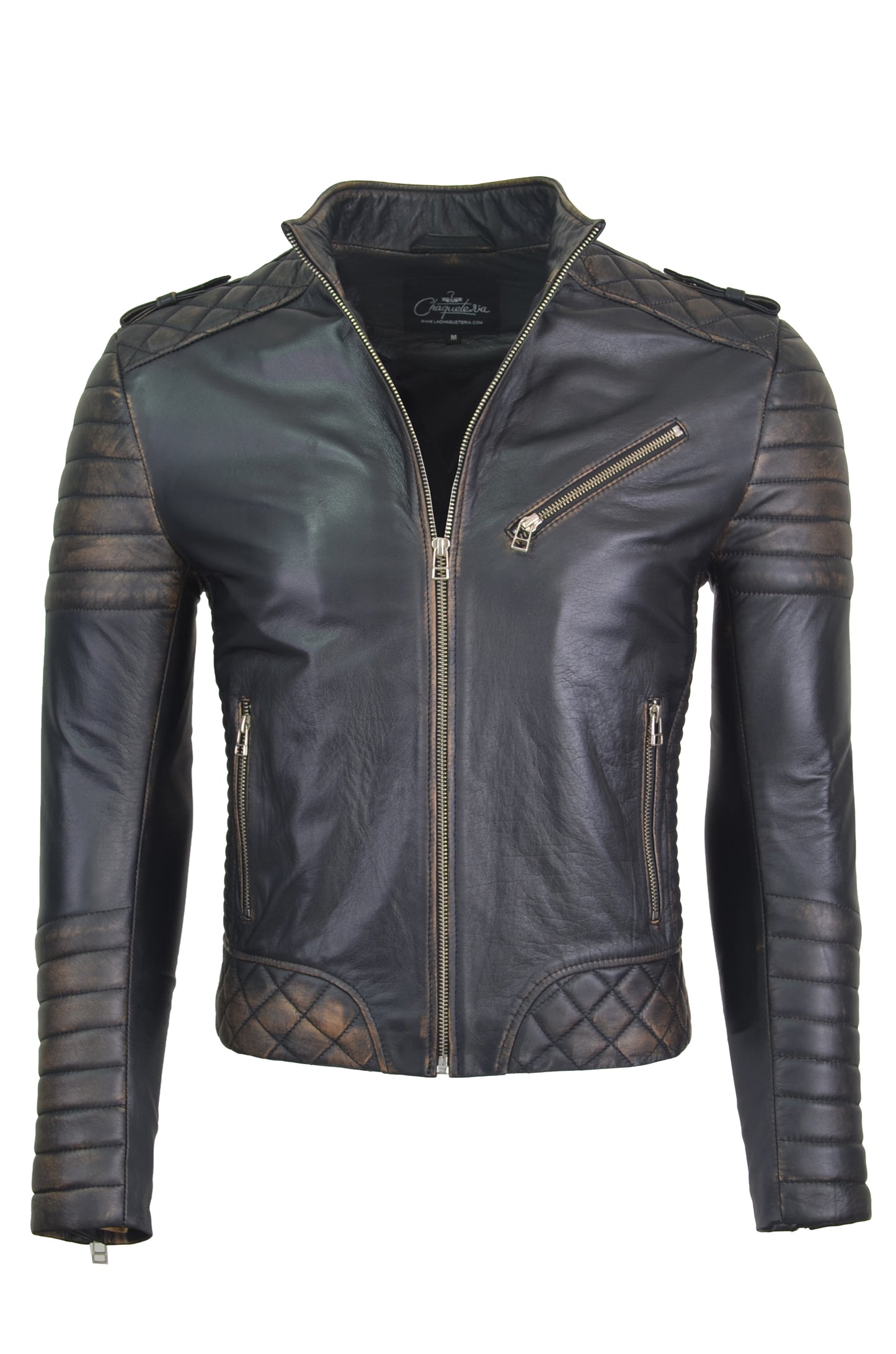 Chaqueta en Cuero Negro Base Beige Orli 1.0