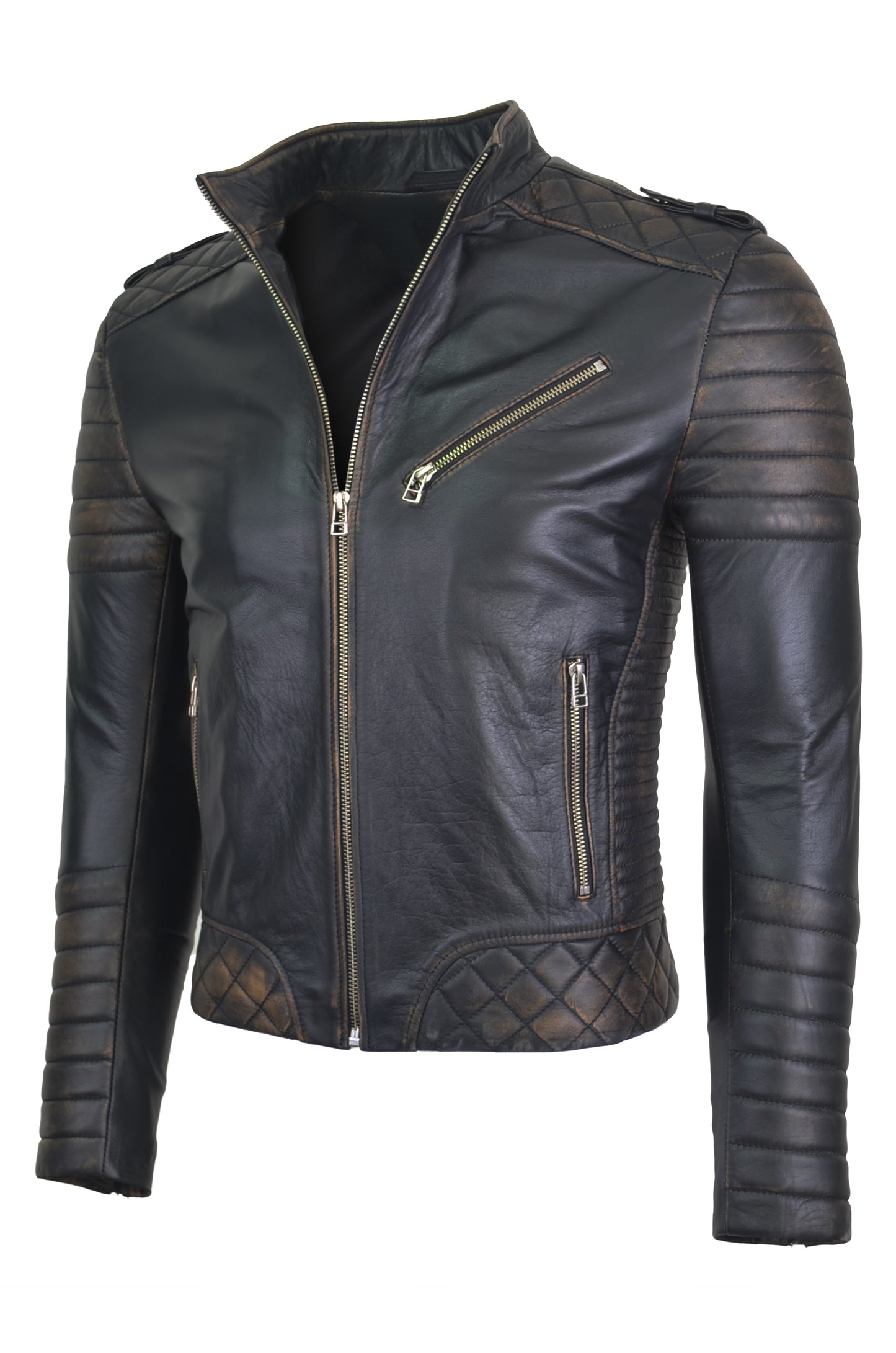 Chaqueta en Cuero Negro Base Beige Orli 1.0