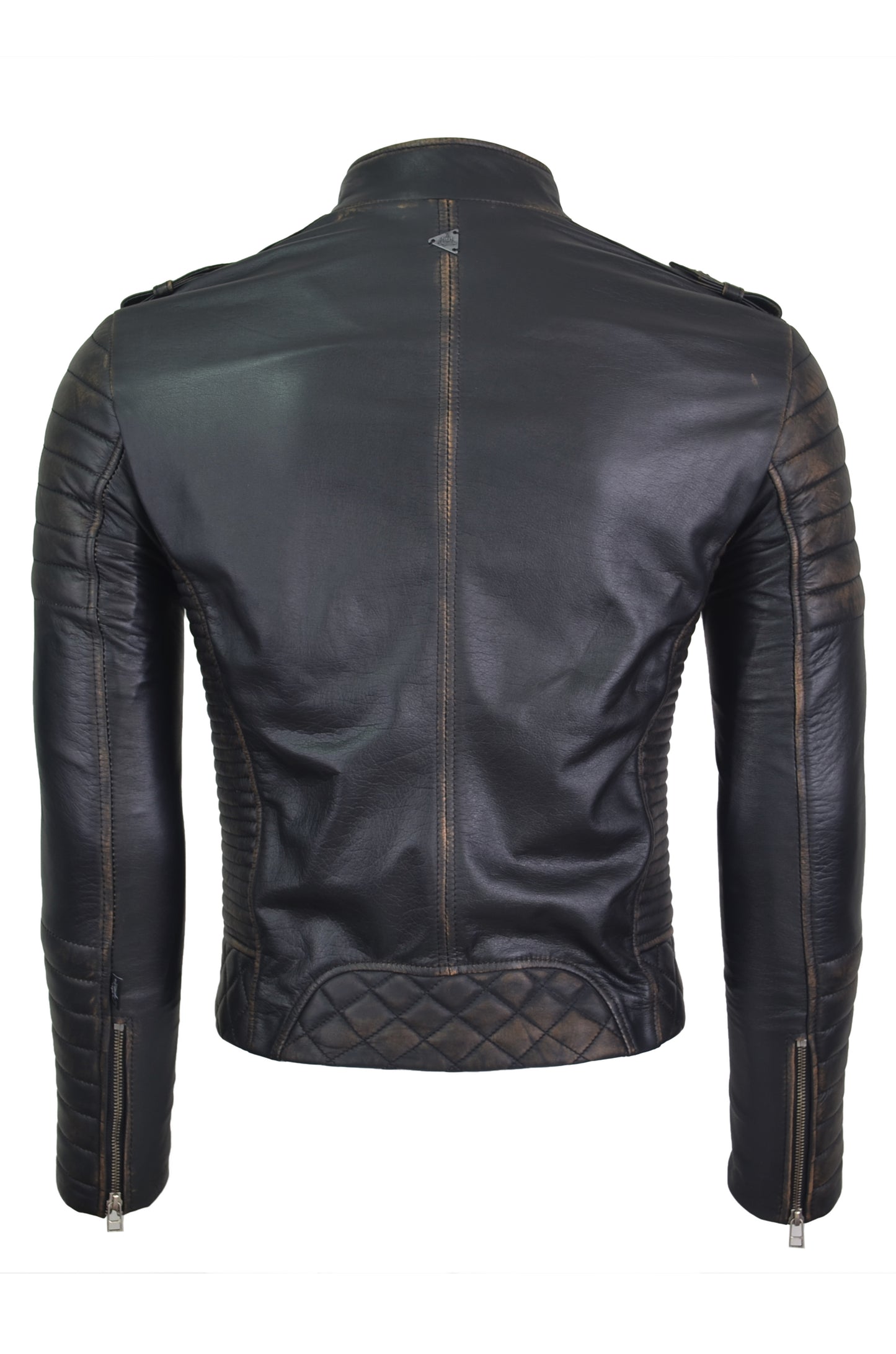 Chaqueta en Cuero Negro Base Beige Orli 1.0