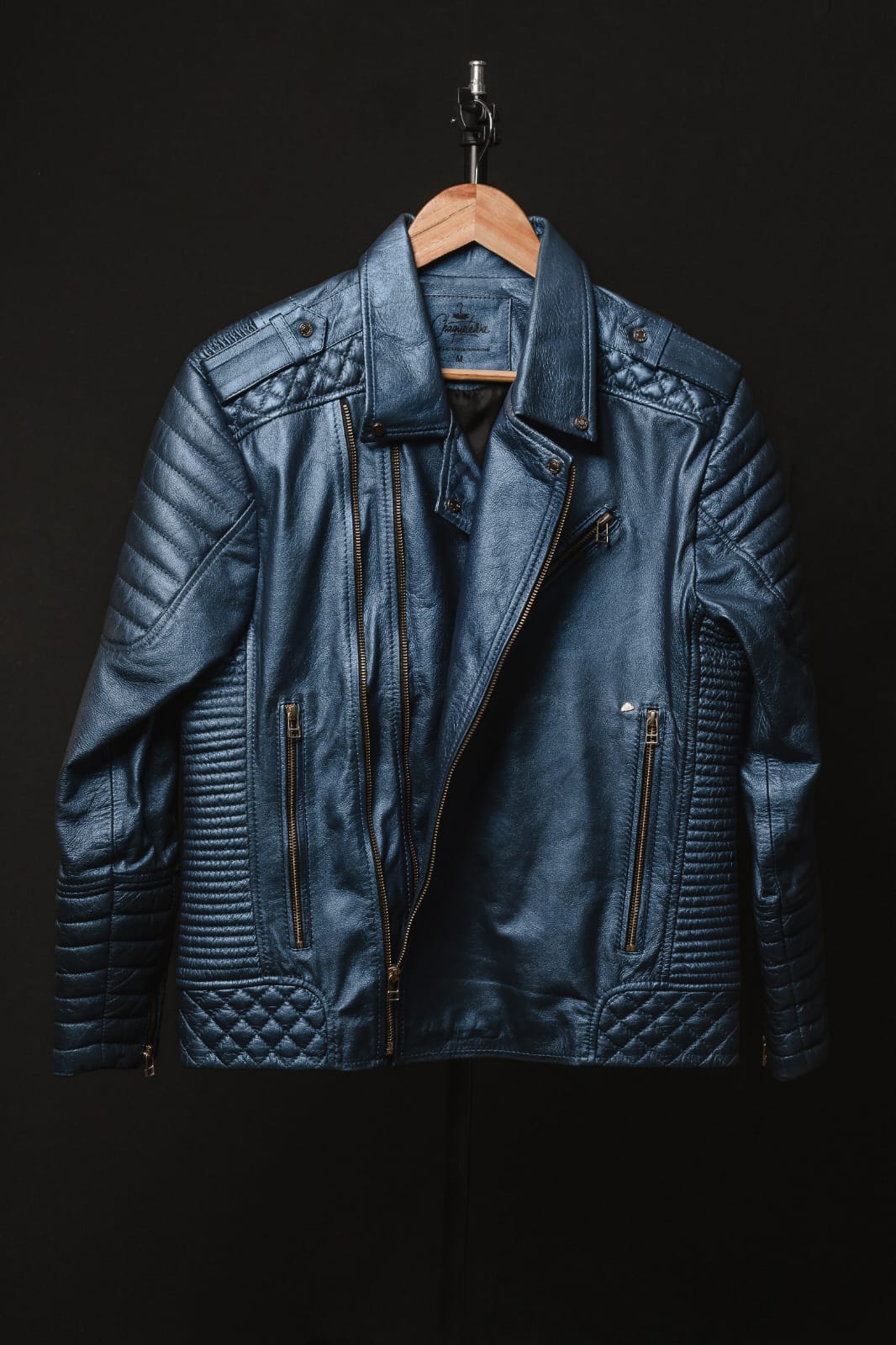 Chaqueta de Cuero Azul Metalizado Blug 2.0