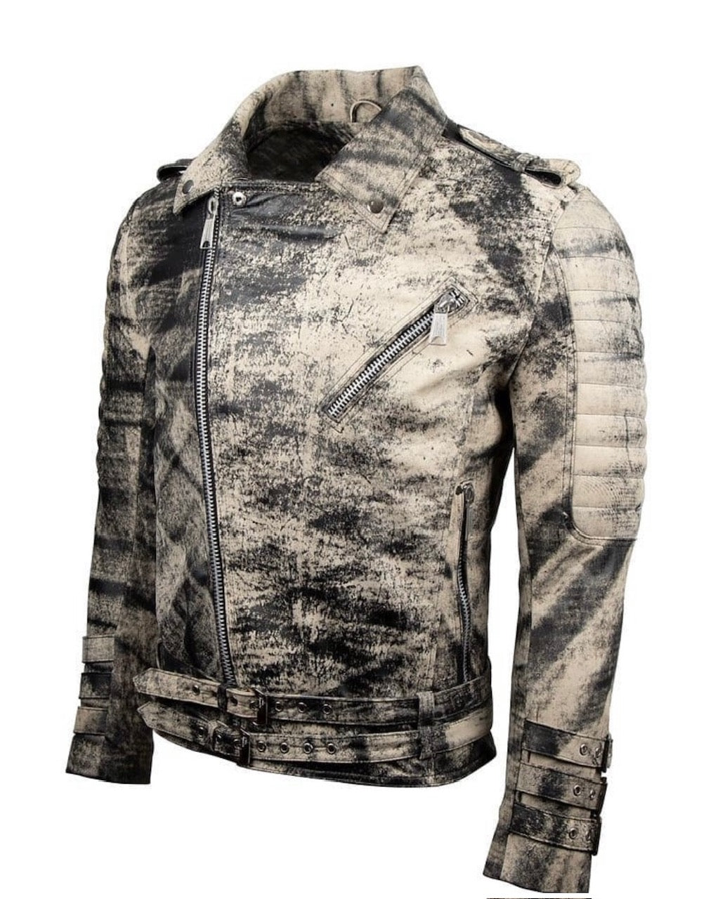 Chaqueta en Cuero Envejecido Negro base Beige Subzero