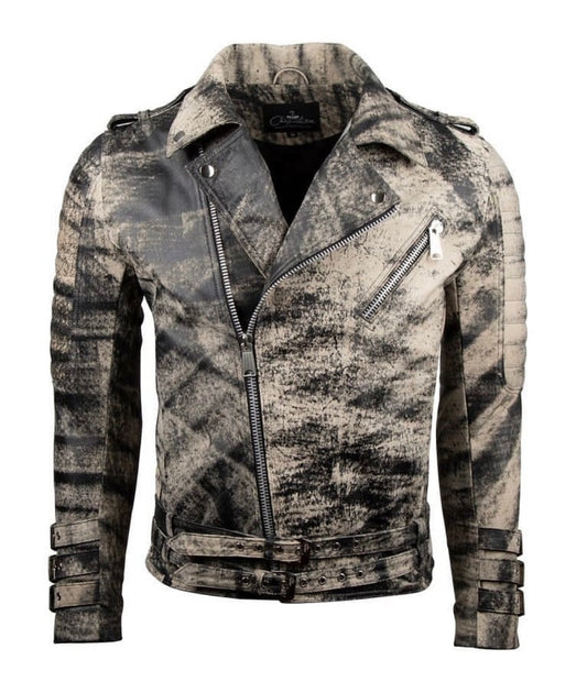 Chaqueta de Cuero Envejecido Negro base Beige Subzero