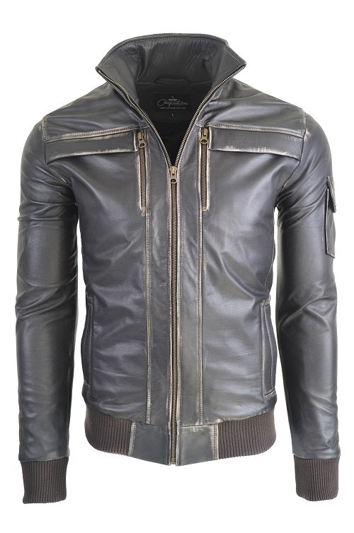 Chaqueta de Cuero Envejecido Negro Base Beige Komodo