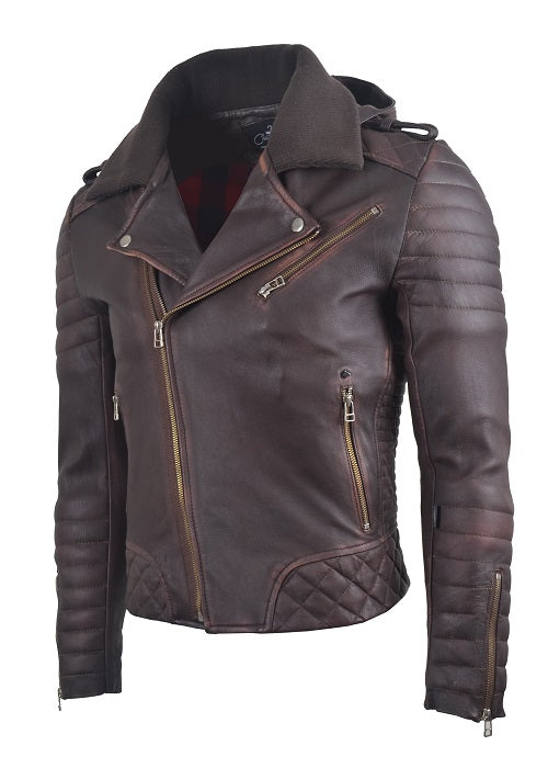 Chaqueta de Cuero Envejecido Marron Oscuro LCHL07