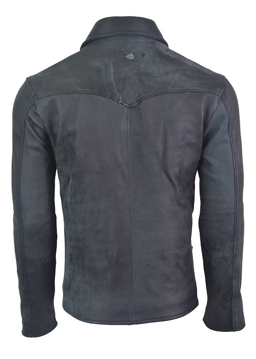 Chaqueta de Cuero Envejecido Azul LCHL03