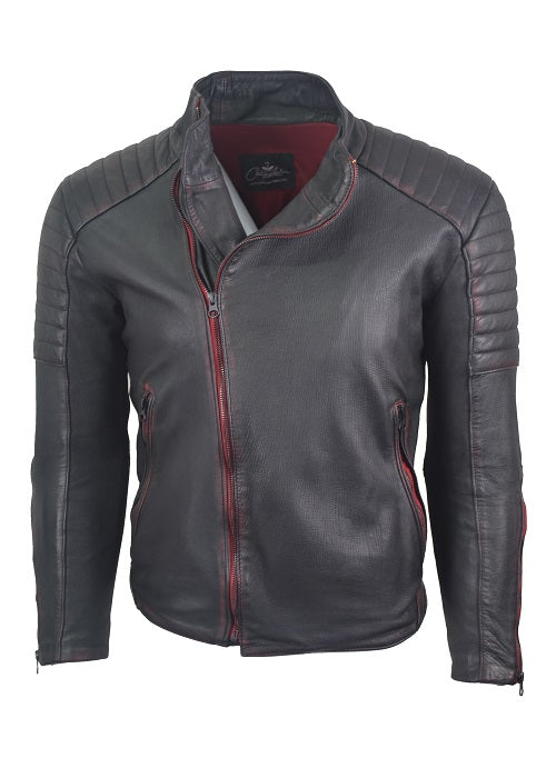 Chaqueta en Cuero Envejecido Negro Base Rojo LCHL04