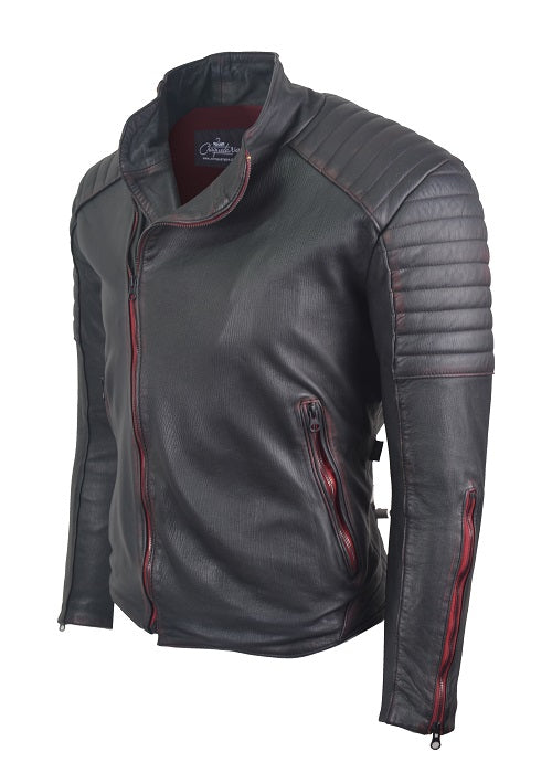Chaqueta en Cuero Envejecido Negro Base Rojo LCHL04