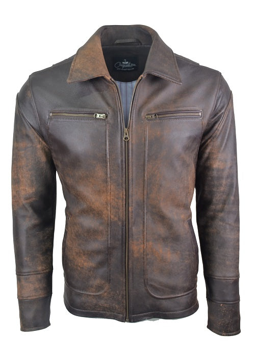 Chaqueta de Cuero Envejecido Cafe Base Cafe LCHL06