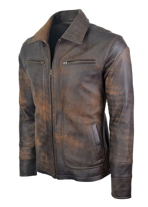Chaqueta de Cuero Envejecido Cafe Base Cafe LCHL06