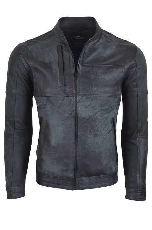 Chaqueta de Cuero Envejecido Raspado Azul LCHL16