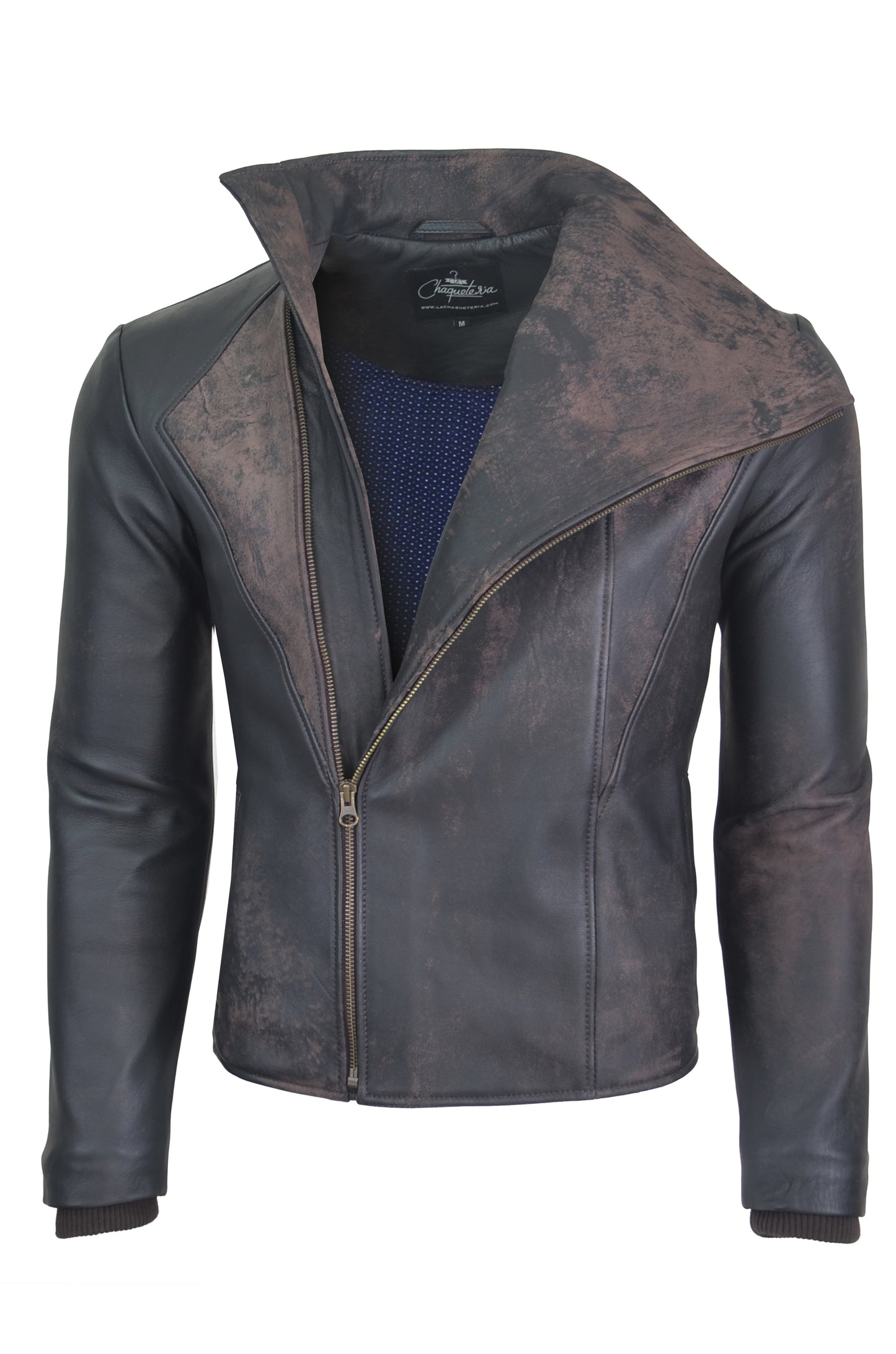 Chaqueta de Cuero Con Proceso De Envejecido Marron LCHL22