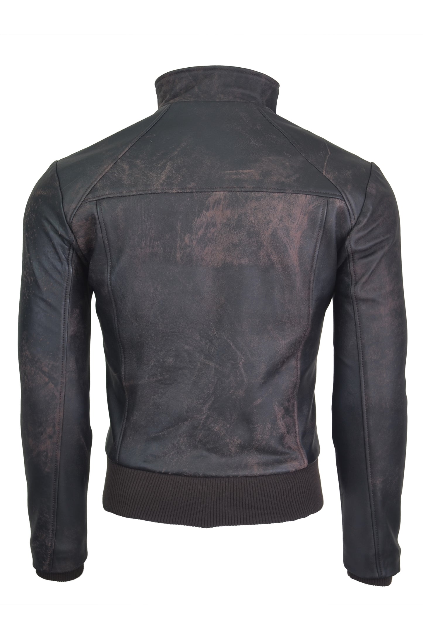 Chaqueta de Cuero Con Proceso De Envejecido Marron LCHL22