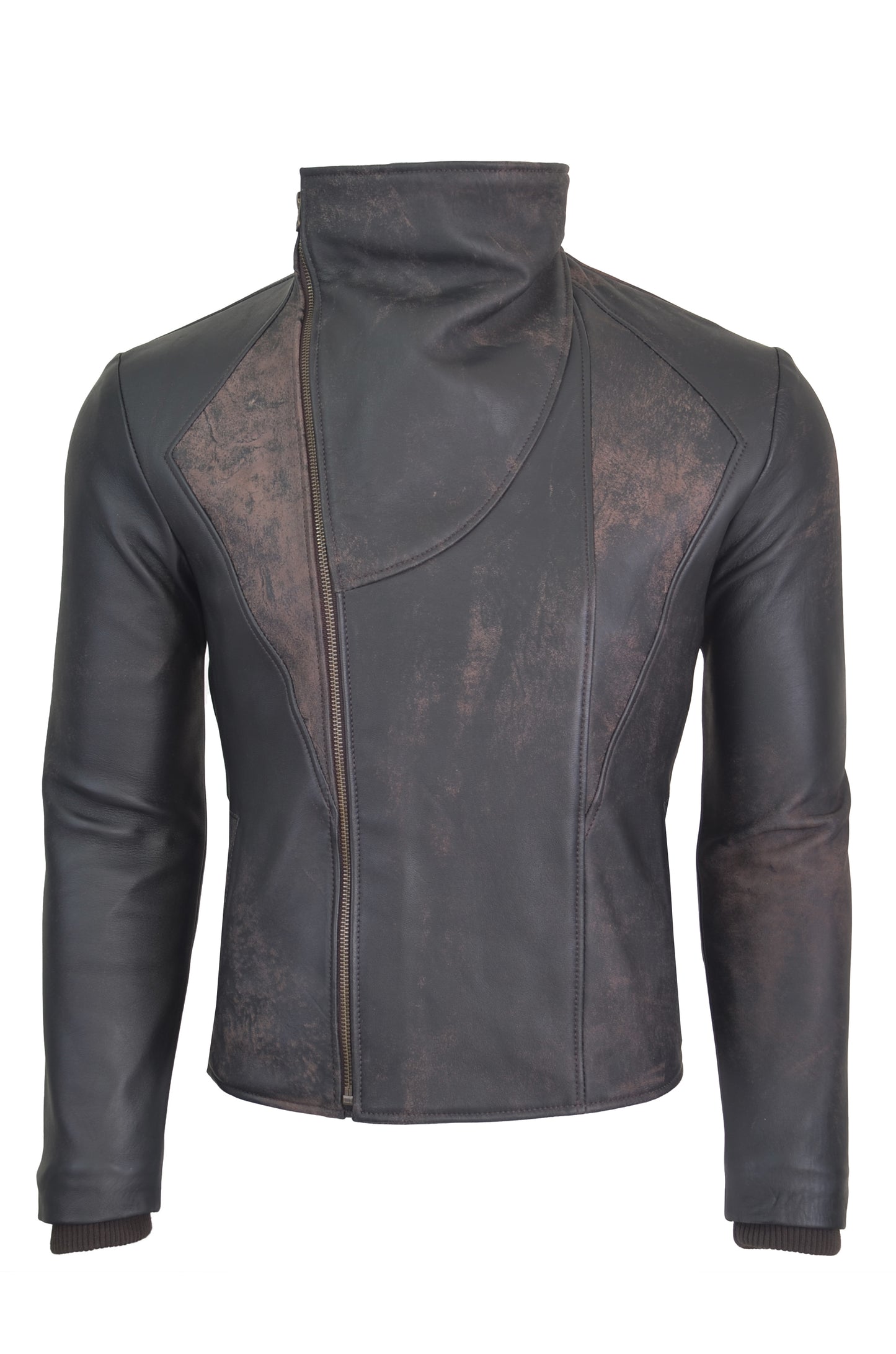 Chaqueta de Cuero Con Proceso De Envejecido Marron LCHL22
