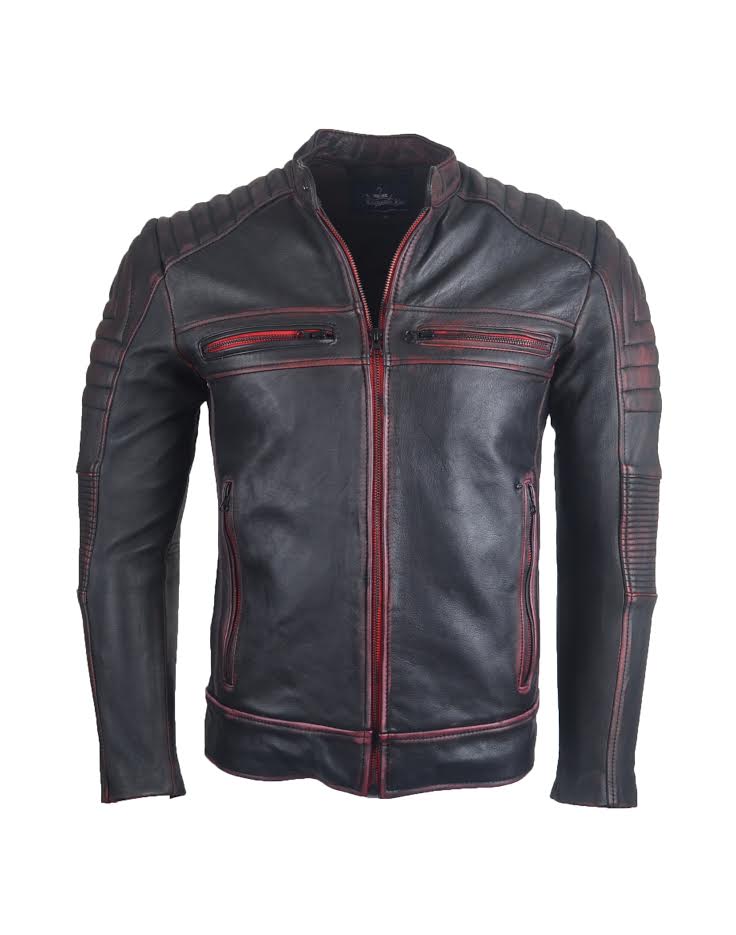Chaqueta en Cuero Envejecido Negro Base Rojo LCHL28