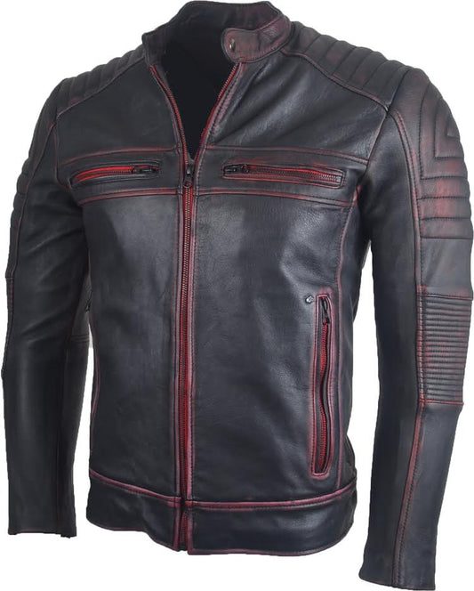 Chaqueta de Cuero Envejecido Negro Base Rojo LCHL28