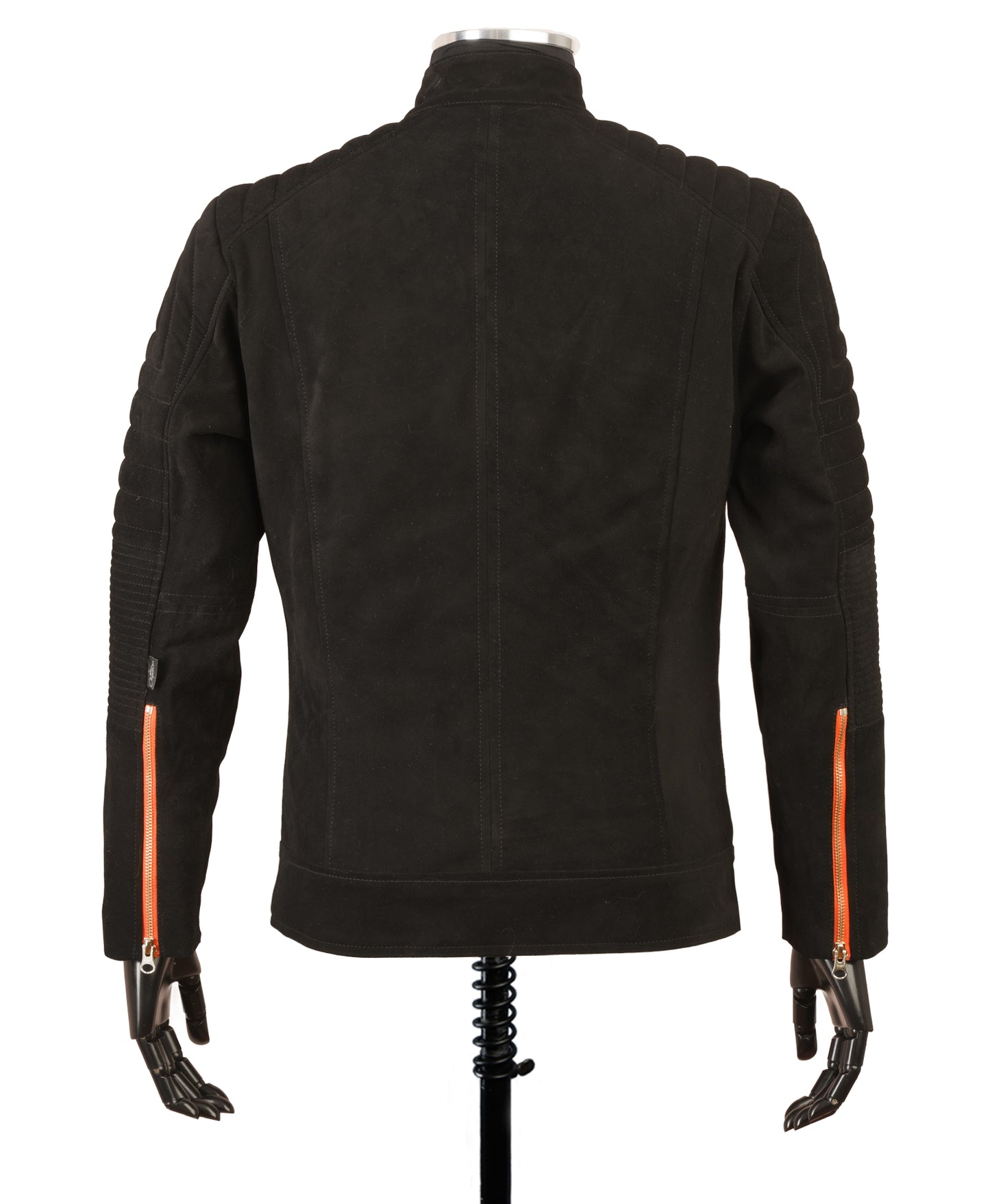 Chaqueta en Cuero Gamuza Negro Cinta Naranja LCHL28