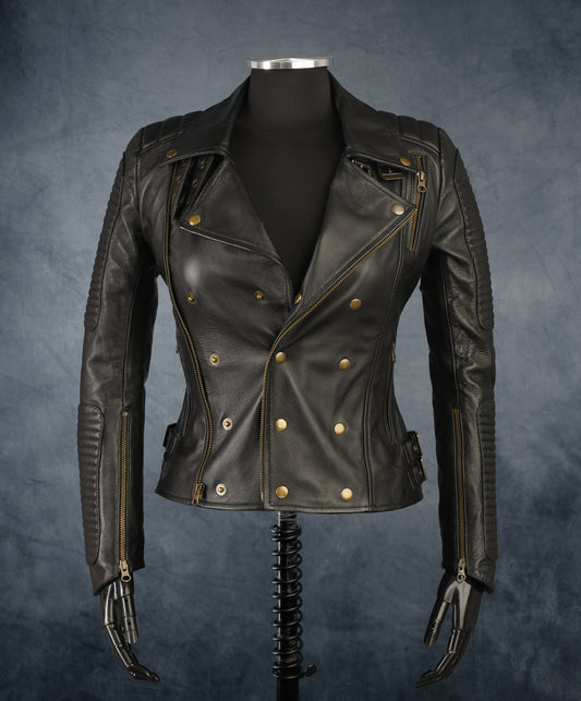 Chaqueta de Cuero Negro Brush W06