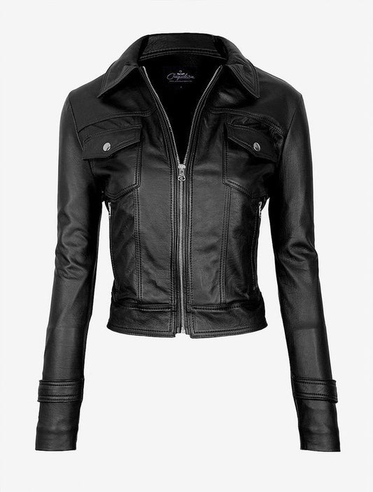 Chaqueta en Cuero Becerro Negro W44