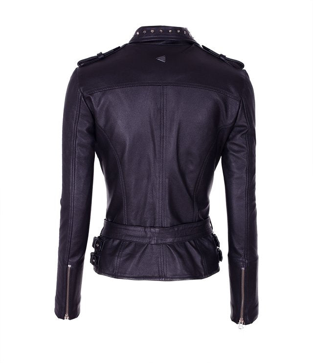 Chaqueta en Cuero Negro Martinica con Taches Marca La Chaqueteria
