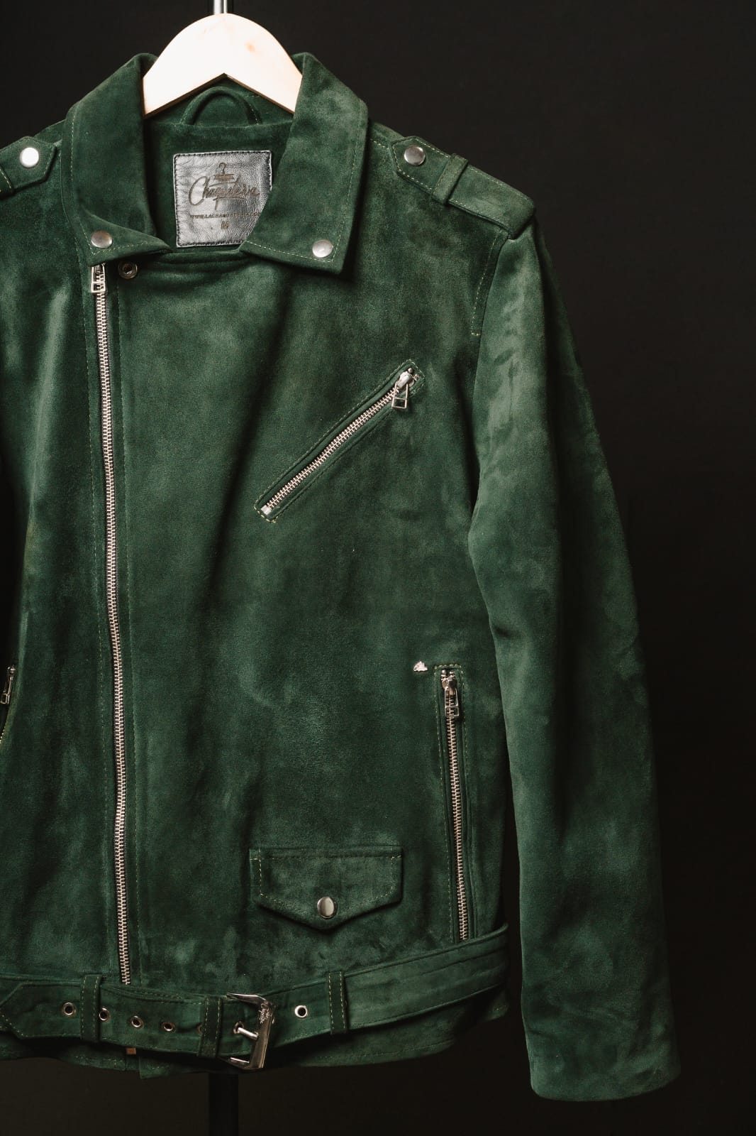 Chaqueta de Cuero Gamuza Verde Militar Bison