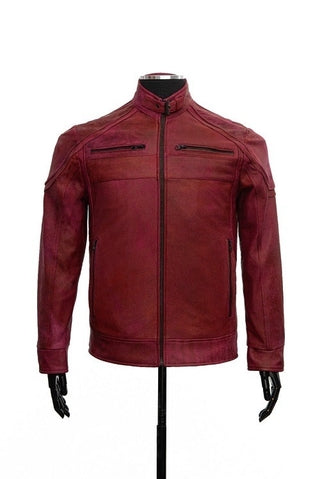 Chaqueta en Cuero Raspado Vinotinto Minor