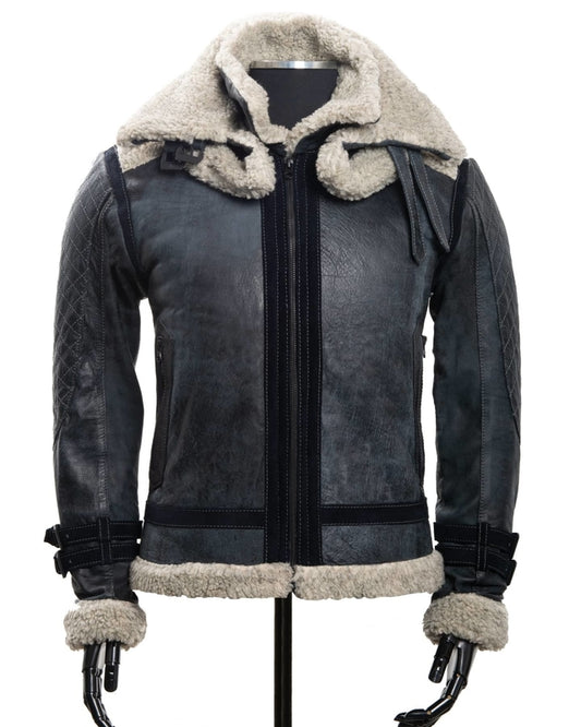 Chaqueta de Cuero Envejecido Negro Base Gris New York Marca La Chaqueteria