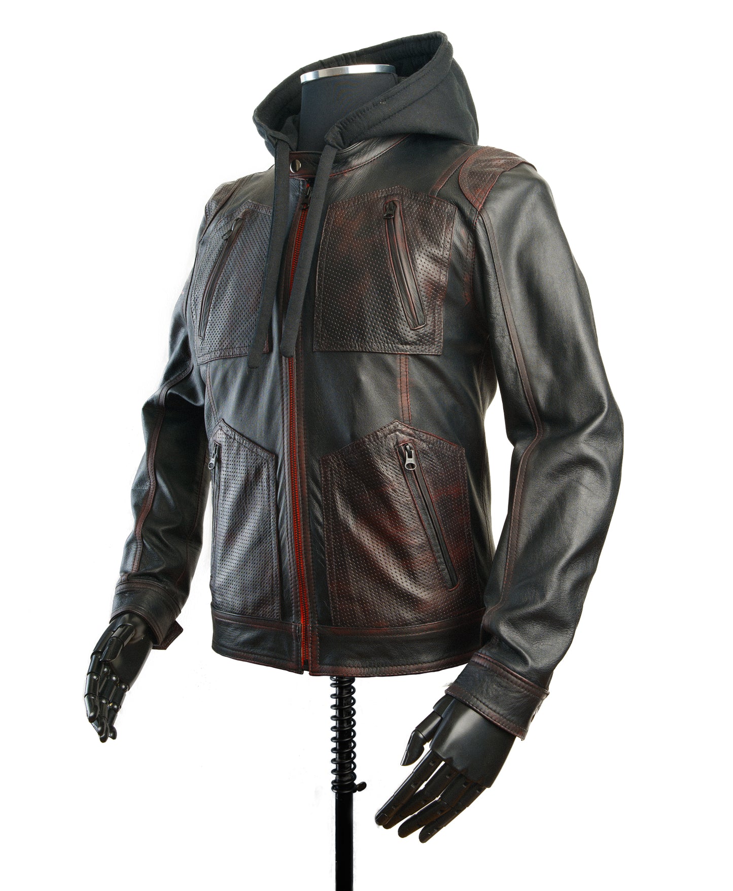 Chaqueta en Cuero Envejecido Negro Base Rojo LCHL94